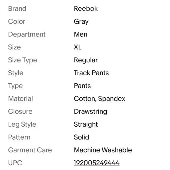 Reebok Men's Resistance Training Sweat Pants Joggers in Dim Grey NWT $70 - Picture 9 of 9